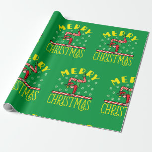 Gymnast Elf on Beam Gymnastics Christmas Wrapping Paper