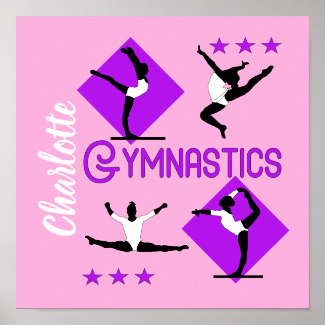 Gymnast Figures Cute Girls Gymnastics Personalised Poster (Front)