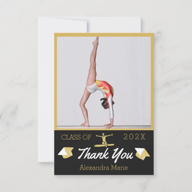 Gymnast graduate Modern Photo graduation class of Thank You Card (Front)