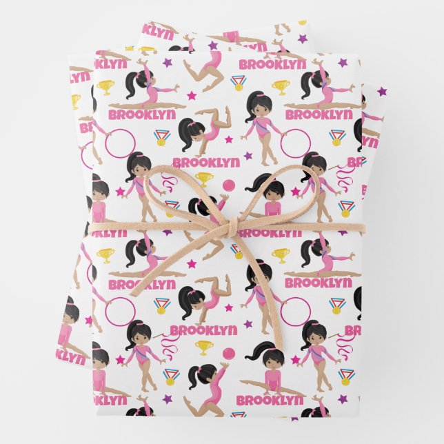 Gymnast Multicultural Personalised Wrapping Paper Sheet (In situ)