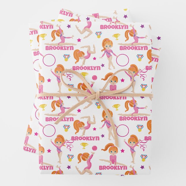 Gymnast Multicultural Personalised Wrapping Paper Sheet (In situ)