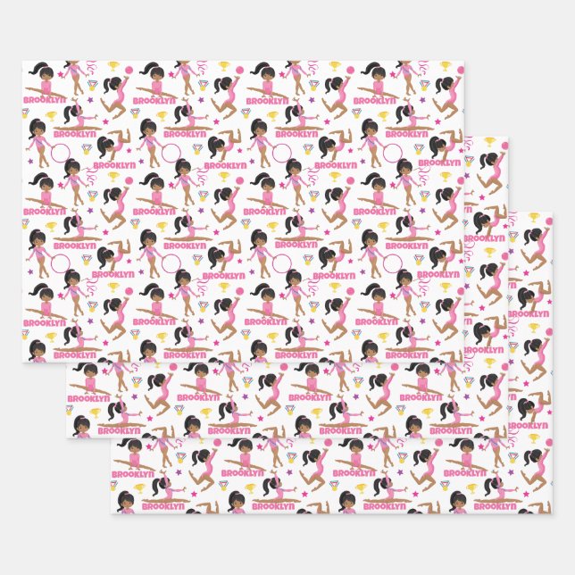 Gymnast Multicultural Personalised Wrapping Paper Sheet (Set)