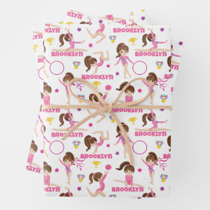 Gymnast Multicultural Personalized Wrapping Paper Sheet