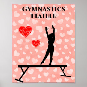 GYMNAST ON BALANCE BEAM / HEARTS  POSTER
