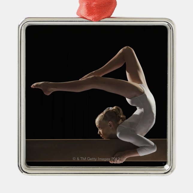 Gymnast on balance beam metal ornament (Front)