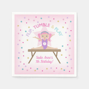 Gymnast Pink Hair Gymnastics Jump Birthday Party Napkin