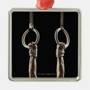 Gymnast swinging from rings 2 metal tree decoration
