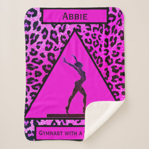 "Gymnast with a Wild Side" Pink Leopard Gymnastics Sherpa Blanket