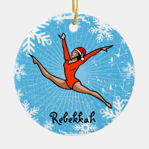 GymnastChick Leap Santa personalise ornament