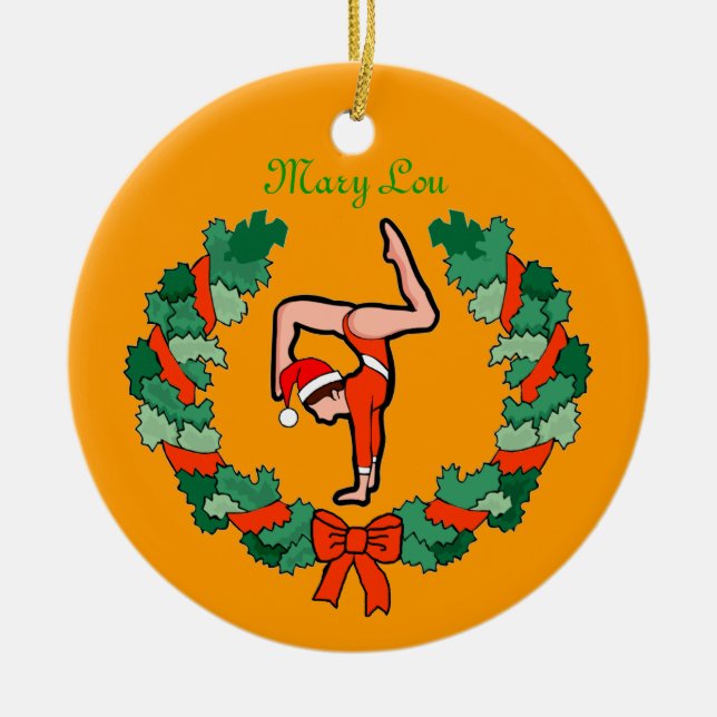GymnastChick Wreath Handstand personalise ornament (Front)