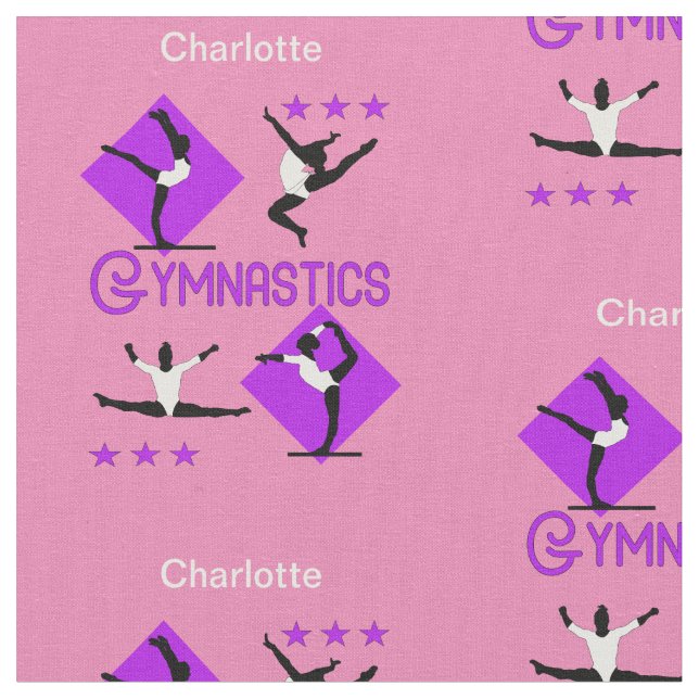 Gymnastic Athletes Purple Pink Personalised Fabric (Close Up)