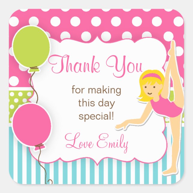 Gymnastic Birthday Favour Tag (Front)
