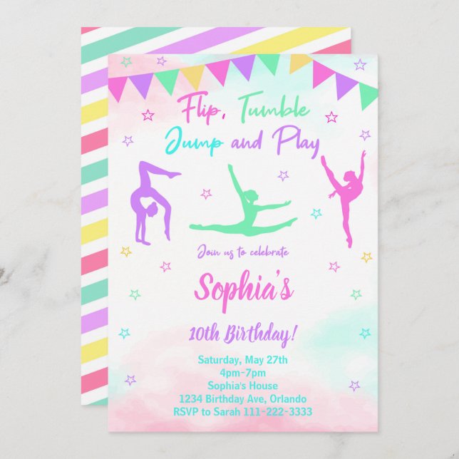 Gymnastic Birthday Invitation (Front/Back)
