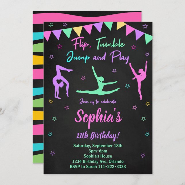 Gymnastic Birthday Invitation (Front/Back)