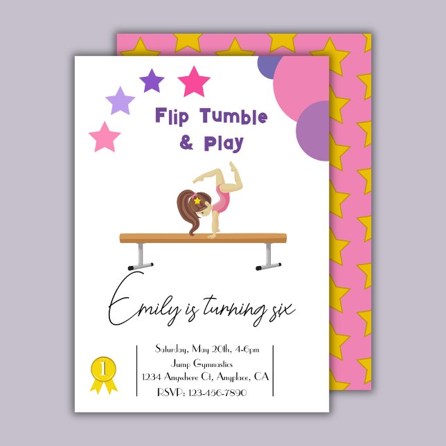 Gymnastic Birthday Party Girl Pink Invitation (Creator Uploaded)