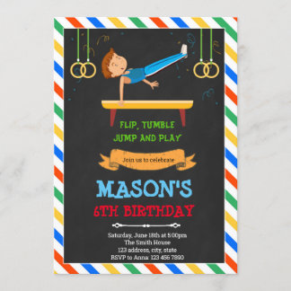 Gymnastic boy birthday party invitation