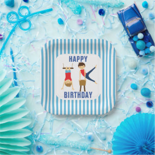 Gymnastic boys Birthday Paper Plate stripes