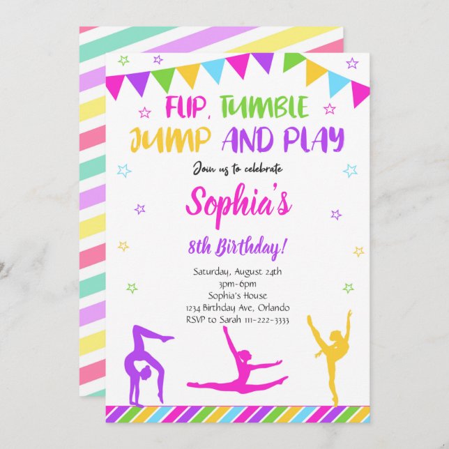 Gymnastic Flip Tumble Jump Birthday Invitation (Front/Back)