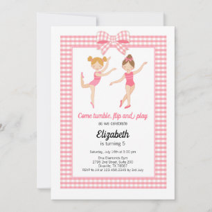 Gymnastic Girls Birthday Party Gingham Invitation