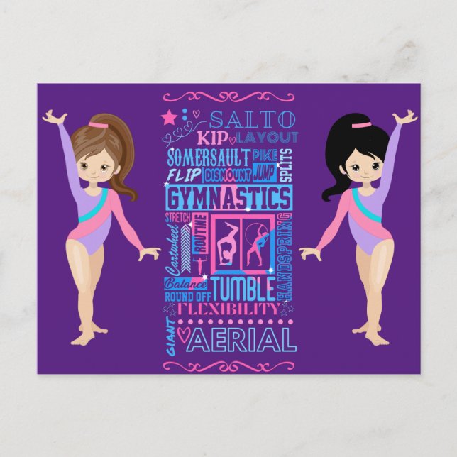 Gymnastic Girls Skill Words of Gymnastics    Postcard (Front)