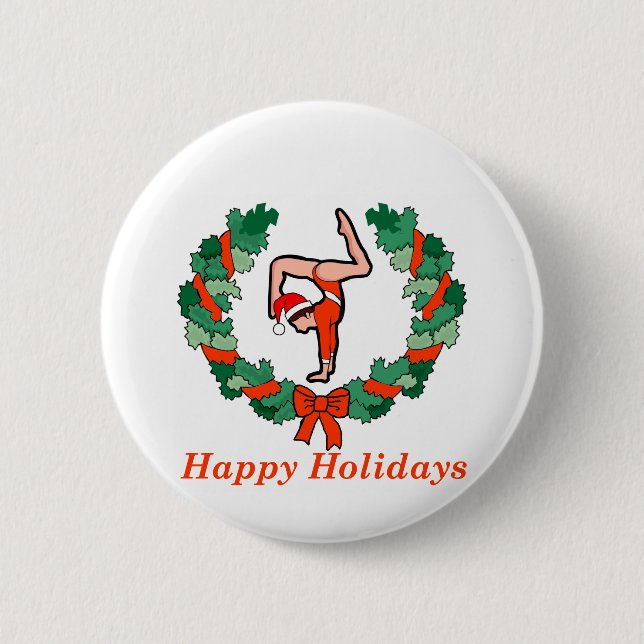 Gymnastic Happy Holidays Wreath 6 Cm Round Badge (Front)