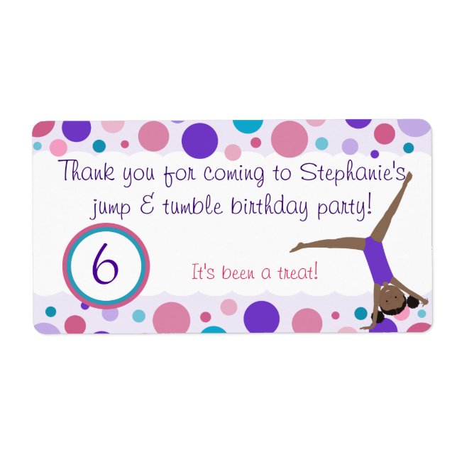 Gymnastic Party Favour Labels Purple & Pink (Front)
