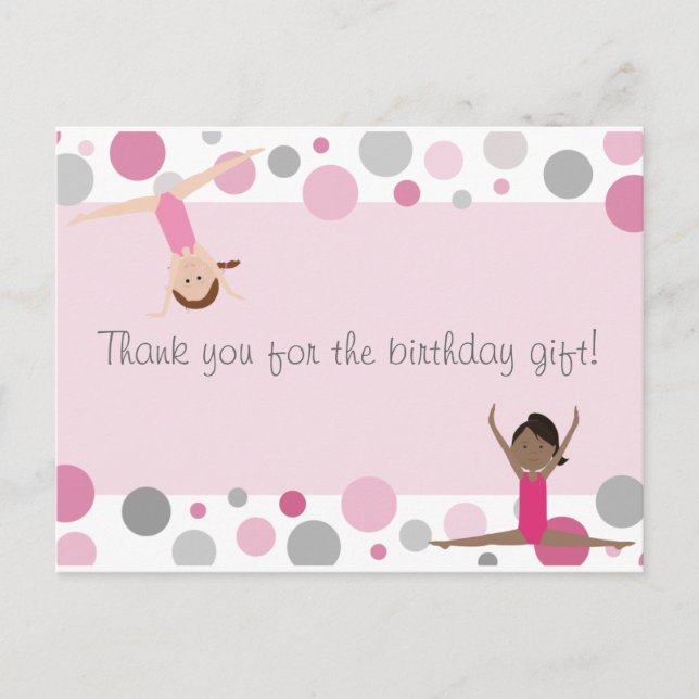Gymnastic Party Thank You in Pinks & Grey Postcard (Front)