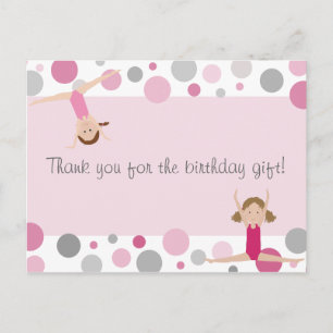 Gymnastic Party Thank You in Pinks & Grey Postcard