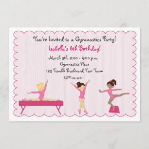 Gymnastic Party, Tumbling, Pink Invitation