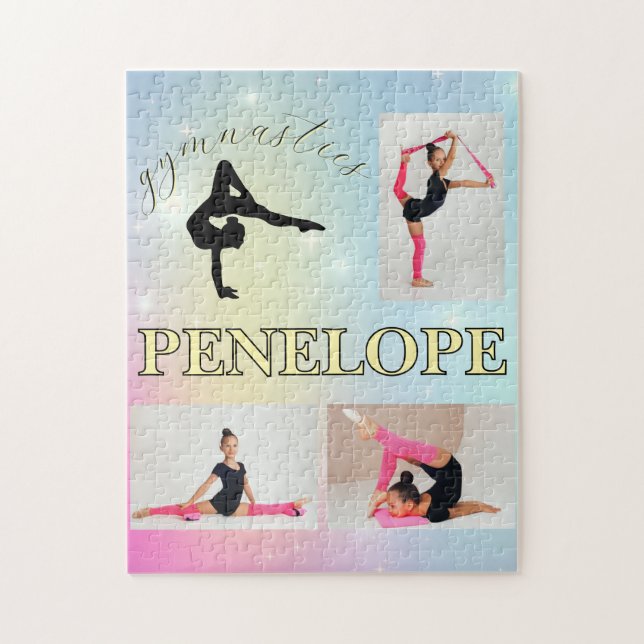 Gymnastic Pastel Rainbow Gradient 3 Photo Custom Jigsaw Puzzle (Vertical)