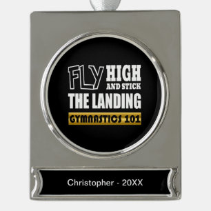 Gymnastics 101 Fly High - Bar Gymnast Silver Plated Banner Ornament