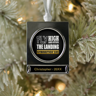 Gymnastics 101 Fly High - Bar Gymnast Silver Plated Banner Ornament