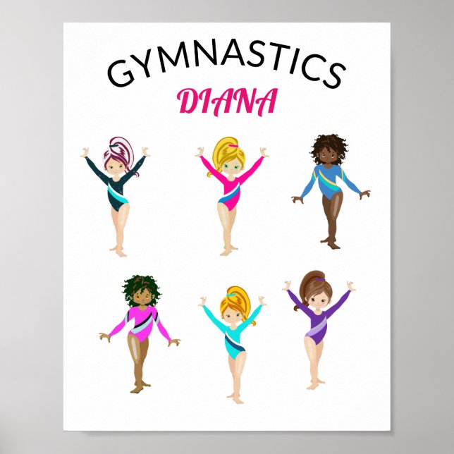 Gymnastics 6 Girls Personalised Gymnast Poster (Front)