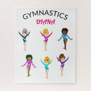 Gymnastics 6 gymnast personalised girl's jigsaw pu puzzle