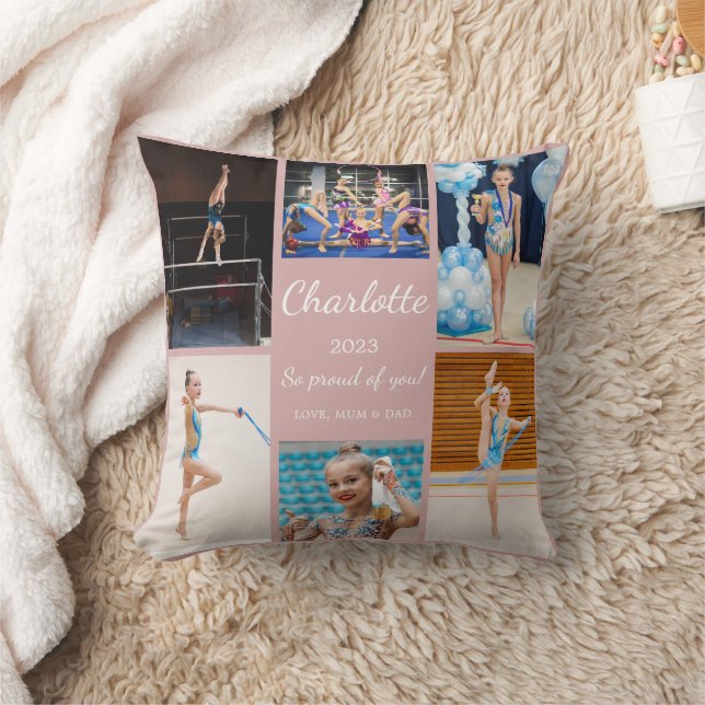 Gymnastics 6 Photo Collage Pink Keepsake Cushion (Blanket)