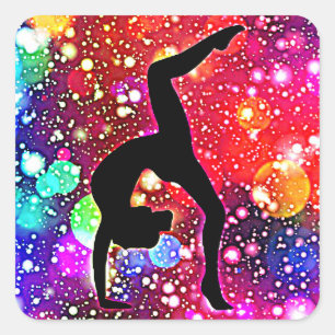 Gymnastics Abstract Bubble Dot Handstand Pose   Square Sticker