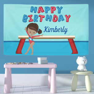 Gymnastics African American Girl Birthday Party Banner