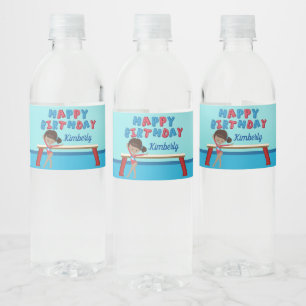 Gymnastics African American Girl Birthday Party Water Bottle Label