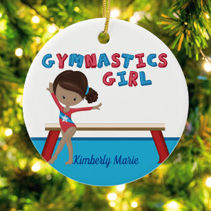 Gymnastics African American Girl Custom Gymnast Ceramic Ornament