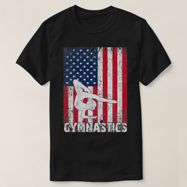 Gymnastics American Flag 4th of July Gymnast Premi T-Shirt (Design Front)