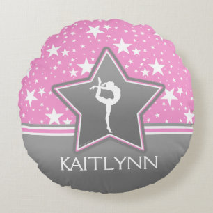 Gymnastics Among the Stars in Pink with YOUR NAME Round Cushion