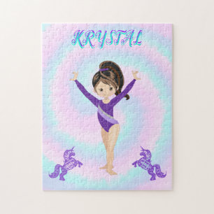 Gymnastics and purple ponies personalised jigsaw puzzle