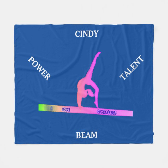 Gymnastics balance beam fleece blanket. Custom. (Front (Horizontal))