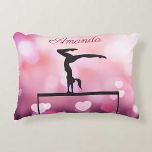 Gymnastics Balance Beam Pink Hearts Decorative Cushion