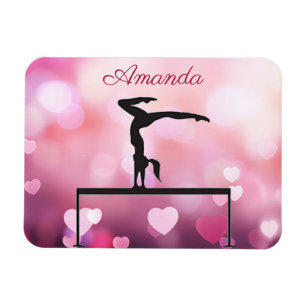 Gymnastics Balance Beam Pink Hearts Magnet