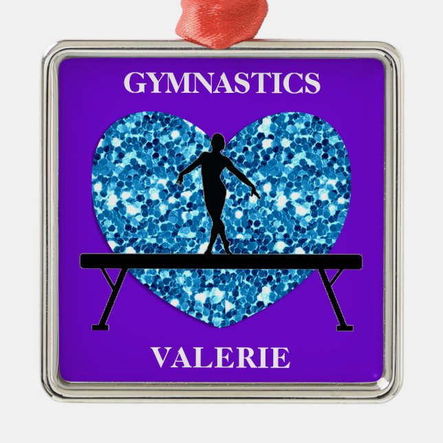 Gymnastics Balance Beam Purple Teal Metal Ornament (Front)
