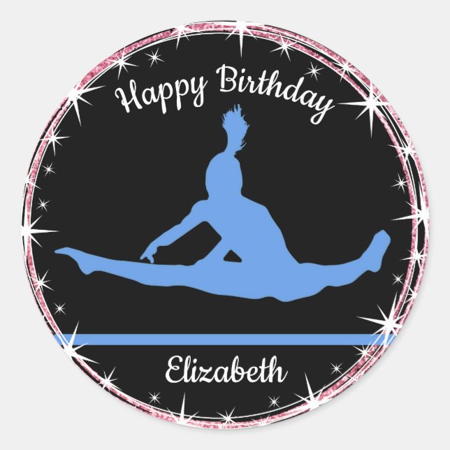 Gymnastics Bars Birthday in Blue and Black   Classic Round Sticker (Front)