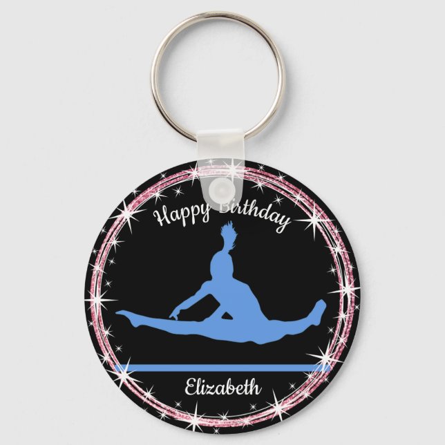 Gymnastics Bars Birthday in Blue and Black  Key Ring (Front)