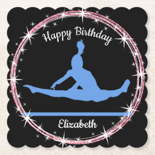Gymnastics Bars Birthday in Blue and Black Paper Coaster