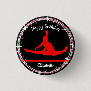 Gymnastics Bars Birthday in Red and Black  3 Cm Round Badge